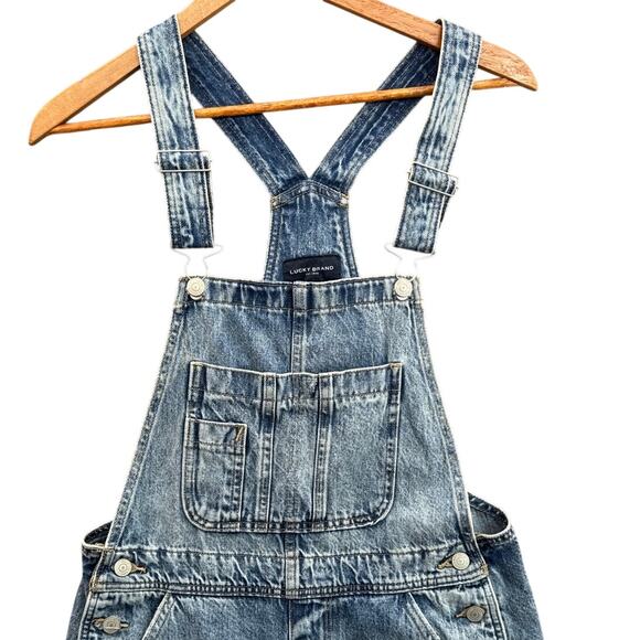 Lucky Brand 90s Distressed Carpenter Denim Blue Jean Overall Shortalls Women XS - Picture 2 of 8